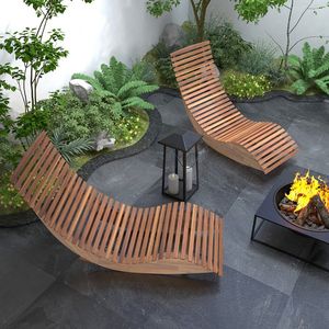 Silla Mecedora de Madera de Acacia con Respaldo Alto y Asiento de Listones Anchos para Uso en Jardín Exterior - Product Image 3