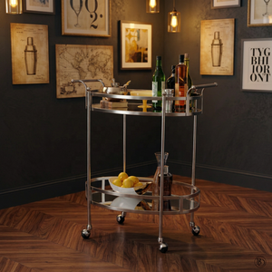 Carrito de Bar de Acero Inoxidable con Acabado Cromado, Diseño Multicapa Móvil de Cuatro Ruedas, Color Plateado - Product Image 2