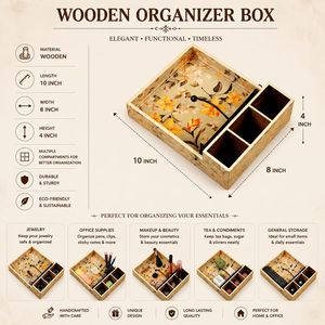 Caja de Joyería de Madera Hecha a Mano con 3 Compartimentos de Almacenamiento y Porta Servilletas |   Portarrollos de Papel Floral y Organizador de Mesa de Cocina - Product Image 5