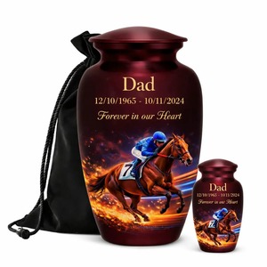 Urne funéraire pour papa, sur le thème des courses hippiques, marron, pour adulte, avec design et dates personnalisés - Product Image 4