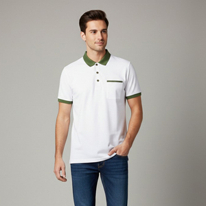 Chemises pour hommes en coton 100% tricoté OEM, logo brodé personnalisé, respirantes, de haute qualité, couleur unie, manches courtes, polos - Product Image 5