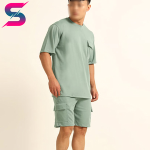 Fully Customized Made Men's Solid Green Cotton T-Shirt and Shorts <b>Set</b> Crew Neck Casual Summer Outfit Breathable <b>Knitted</b> Style - Product Image 4