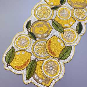 Camino de Mesa de Mosaico de Limón Hecho a Mano, Patrón de Hojas Amarillas y Verdes, Arte Decorativo de Vidrio para Mesa de Comedor - Product Image 1