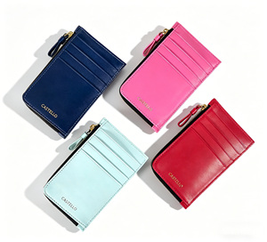 [สินค้าใหม่] กระเป๋าใส่บัตรหนังวัวแท้ Castello ดีไซน์มินิมอล ช่องซิป สีกรมท่า สีฟ้าอ่อน สีชมพู สีแดง - Product Image 6