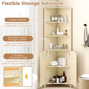 Armoire d'angle de salle de bain de 68 pouces de hauteur avec 5 étagères et 2 portes cannelées - Product Image 6