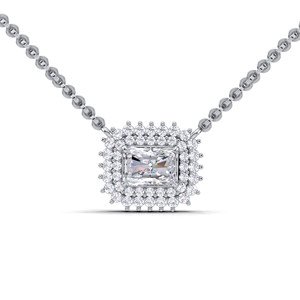 IGI Certified Lab Grown Diamond Radiant Cut Double Halo Pendant in 9K White / Yellow & Rose Gold Luxury <b>Cluster</b> Design - Product Image 1