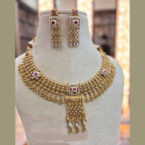 Conjunto de collar de joyería fina de piedra Pota chapado en oro 12032082DP - Product Image 1