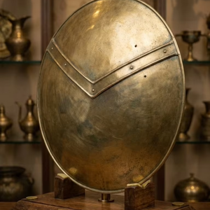 Escudo Histórico Helenístico Argivense, Escudo Espartano Griego Medieval de Latón con Base de Madera para Decoración del Hogar y Coleccionismo - Product Image 3