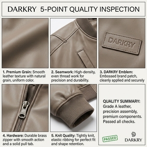 Blouson aviateur en cuir de vachette véritable kaki taupe pour homme, avec logo personnalisé en relief, bordure côtelée, fermeture éclair, fournisseur d'usine - Product Image 6