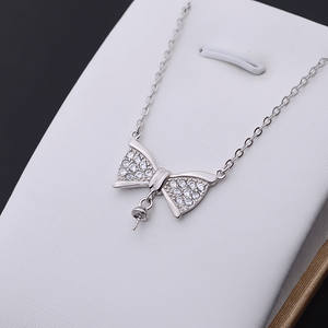 Collar con Colgante de Plata S925 para Mujer con Lazo de Circonita Doble y Pulsera de Perlas, Accesorios de Joyería DIY, Producto Semiacabado 317 - Product Image 5