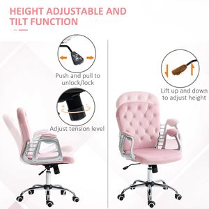 Sedia da Ufficio Ergonomica in Velluto con Altezza Regolabile, Girevole, con Braccioli Imbottiti, Rosa con Bottoni Trapuntati e Materiale in Nylon - Product Image 4