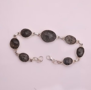 Bracelet en argent sterling 925 de qualité supérieure avec pierres précieuses de rutile noir facettées, style bohème, cadeau pour femme, fabricants de bijoux - Product Image 6