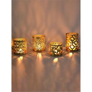 Portavelas Decorativos de Hierro Estilo Nórdico de Lujo, Recortados con Láser Dorado, para Eventos, Recuerdos de Fiesta y Decoración de Mesa de Salón - Product Image 1