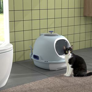 Blue XL Cat Litter <b>Box</b> with <b>Large</b> Capacity 20L Rectangular Enclosed Drawer Covered with Scoop Skylight Made of Durable Plastic - Product Image 2