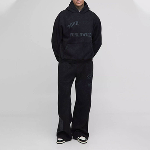 High Quality Winter Solid Waterproof Windproof Custom Unisex 100% Cotton Casual Hooded Sweatsuit <b>Jogger</b> <b>Set</b> - Product Image 1