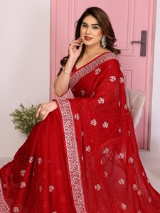 Ropa Étnica, Sari de Seda con Bordado Intenso, Diseño de Borde Elegante, Hermosas Combinaciones de Colores para Fiestas Tradicionales - Product Image 5