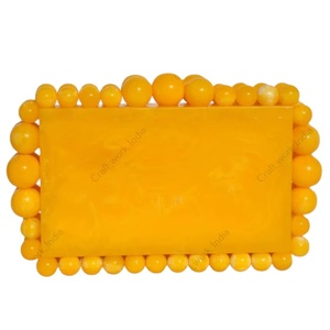 กระเป๋าคลัทช์เรซิ่นสีเหลืองสุดหรู งานแฮนด์เมด ประดับลูกปัด สำหรับงานเลี้ยงตอนเย็น กระเป๋าถือแฟชั่นดีไซน์เนอร์สำหรับผู้หญิง - Product Image 1