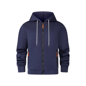 Sudadera con capucha extragrande de forro polar de 400 g/m² con cremallera completa sin cordón, 100% algodón, con cierre de cremallera, negra, ecológica y transpirable para venta al por mayor - Product Image 4