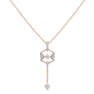 Hexagon Drop Diamond Necklace with Rose Gold Open Frame, Center Square Sparkle and Hanging Geometric Accent - Product Image 1