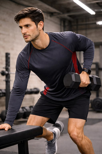 T-shirts à manches longues pour hommes OEM, coupe décontractée, manches longues, respirants, en coton, pour la gym, hiver. - Product Image 2