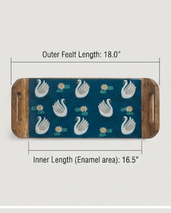 Wooden Rectangle Tray With Floral Pattern Rustic Design Handle Decorative Trays - Product Image 3