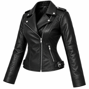 Custom <b>Women</b> <b>Leather</b> <b>Jacket</b> Biker <b>Leather</b> <b>Jacket</b> Asymmetric Zip <b>Moto</b> <b>Jacket</b> Lapel Collar Custom <b>Women's</b> Casual <b>Leather</b> <b>Jacket</b> - Product Image 5