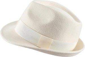 White Wool Fedora Hat with Ribbon Band Unisex Classic Style for Casual Wear Spring Autumn 56-58CM - Product Image 4
