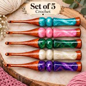 Crochets à crochetage en bois dur faits à la main avec poignées en résine colorées solides 3,5 mm-6 mm Outils de tricot pour travaux manuels DIY - Product Image 5