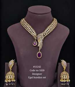 11242Egal Kundan Jewelry Set Necklace and <b>Earrings</b> Gold Plated Red Zircon <b>Wing</b> Design Ethnic Wedding Women's Fashion Jewelry - Product Image 3