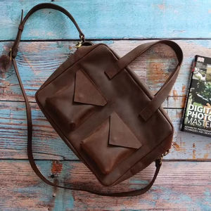 Porte-documents pour ordinateur portable de 15 pouces en cuir véritable pleine fleur Crazy Horse, durable, pour hommes d'affaires, sac de bureau LLB-0374 - Product Image 1