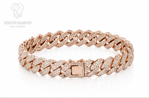 Premium iced out Cuban link bracelet solid 18K rose <b>gold</b> <b>set</b> lab grown diamonds bold design secure box clasp timeless - Product Image 5