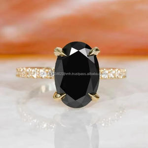 Elegante Anillo Ovalado de Diamantes Negros en Oro Amarillo, Anillo de Compromiso para Mujer, Joyería Fina de Lujo, Regalo para Ella, Aniversario de Bodas - Product Image 1