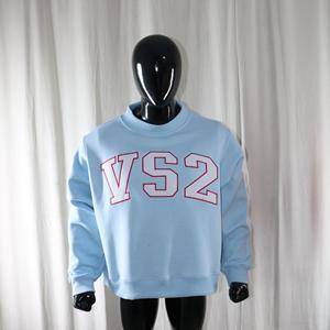 VS2 SKY BLUE <b>Mock</b> <b>Neck</b> Sweatshirt 100% Cotton WHITE Applique Embroidery wide <b>neck</b> Sweatshirt Finer Threads - Product Image 3
