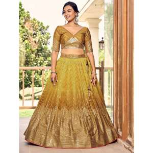 Increíbles Lentejuelas Amarillas Chinon Haldi Wear Lehenga Choli Con Dupatta - Product Image 4