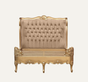 เตียงคิงไซส์หรูหราหุ้มผ้าสไตล์ฝรั่งเศสคลาสสิก ทำด้วยมือจากไม้มะฮอกกานี ประกอบเสร็จแล้ว - Product Image 2