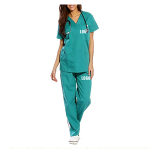 Women's Teal Short Sleeve Scrub Set With Logo Cotton Polyester Hospital Uniforms - Product Image 4