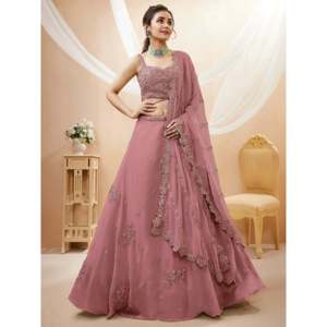 A-Line Dusty Pink <b>Sequins</b> Georgette Party Lehenga Choli for Prom - Product Image 1