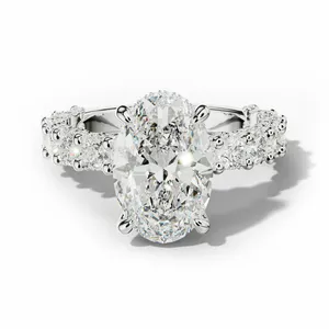 Moissanite Engagement <b>Ring</b> <b>925</b> <b>Silver</b> White Gold Plated Oval Cut Diamond Wedding <b>Ring</b> for Women - Product Image 1