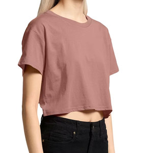 T-shirt court rose pour femme, manches courtes, col rond, couleur unie, décontracté, en jersey de coton respirant, imprimé - Product Image 5