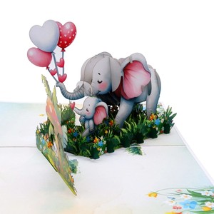 Tarjeta de Felicitación Artesanal 3D con Diseño de Familia de Elefantes y Flores, Superventas, Tendencia en Vietnam, Hanói - Product Image 2