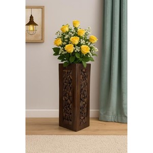 Maceta Decorativa Hecha a Mano con Madera de Sheesham Tradicional y Ecológica de Aqdus Saleem |   Tinte de Nogal Oscuro |   Uso en Interiores |   Moradabad - Product Image 2