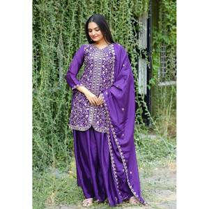 Conjunto de Traje Sharara de Fiesta para Mujer de Diseñador, Bordado con Lentejuelas para un Look Elegante - Product Image 2