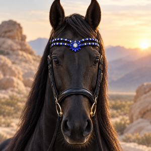 Diadema Distintiva para Caballo con Cristales Azules y Piedras Florales |   Cabezal de cuero premium y accesorios ecuestres para espectáculos de equitación - Product Image 3