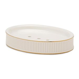 Porte-savon en porcelaine côtelée blanche, élégant pour salle de bain, avec design de drainage - Product Image 1
