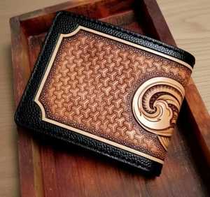 Luxury Leather Handmade <b>Wallet</b> With Floral Carving Design Brown <b>Black</b> Color - Product Image 2