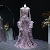 Jancember LSZ082 Elegante Feder-Cape-Ärmel Kristall-Abendkleider für Partys