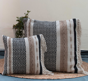 Cojín tejido de yute de algodón orgánico de lujo bohemio, funda de cojín con patrón de flecos de 20x20 pulgadas, sofá decorativo para dormitorio de Hotel y hogar - Product Image 1