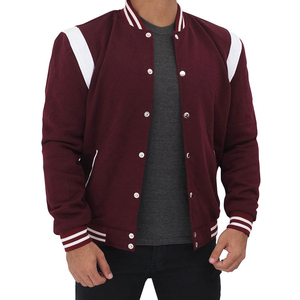 <b>Men's</b> Maroon Varsity <b>Jacket</b> With <b>White</b> Accents Preppy Style Regular Fit Polyester Cotton Blend Button Closure Autumn Wear - Product Image 4
