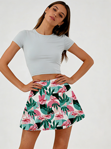 Women's Casual Lightweight A-Line Mini <b>Skirt</b> with Tropical Leaves & Geometric Shapes-Summer - Product Image 2
