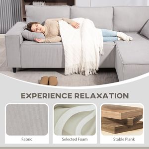 Divano Angolare a L in Velluto a Coste Grigio Chiaro con Chaise Longue Reversibile e Design Angolare a Molle Insacchettate per Soggiorno - Product Image 5